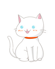 座ってこちらを見ている白猫のイラスト