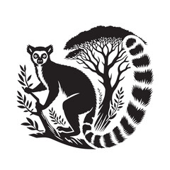 Black Color Lemur Silhouette Vector Illustration, Solid White Background