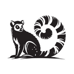 Black Color Lemur Silhouette Vector Illustration, Solid White Background
