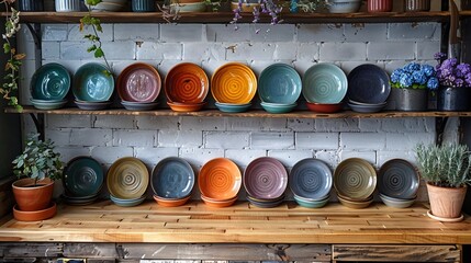 Vibrant Collection of Colorful Plates Displayed