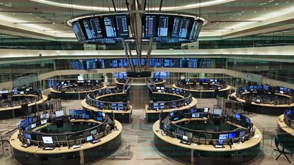 Interior of a stock exchange building. - Powered by Adobe