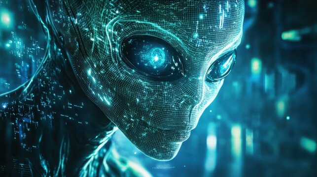 intelligent extraterrestrial, alien being or artificial intelligence. Generative AI illustration