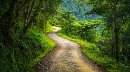 Fototapeta premium Lush green forest trail winding through the countryside
