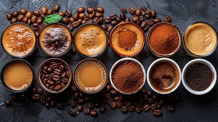 View of different types of coffee
