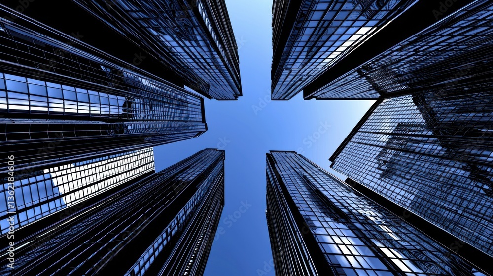 Poster towering skyscrapers converging in a striking architectural composition creating a captivating persp