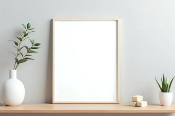Mock up poster or photo frame on table minimalism loft desk space
