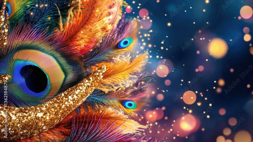 Poster captivating and radiant peacock feather with shimmering golden accents creating a mesmerizing and or