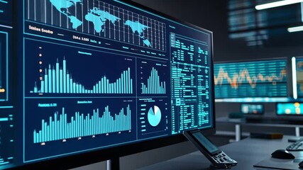 Intricate Data Visualization Dashboard Displaying Real-Time Analysis and Financial Metrics - Powered by Adobe