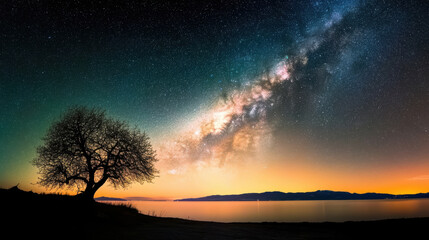 Fototapeta premium The starry night sky, with the Milky Way. AI generative.