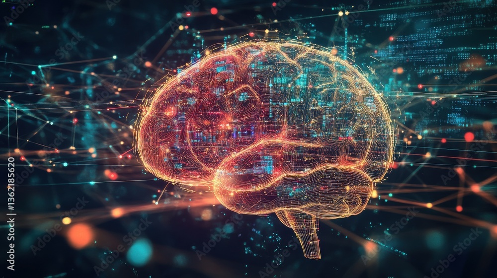 Aufkleber futuristic digital brain visualization with data overlay, representing neuroscience and technology i