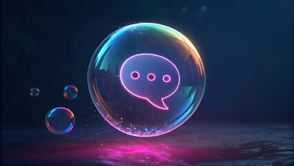 A visually striking image of a speech bubble icon encapsulated within a transparent bubble, floating 