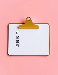 Yellow checklist on clipboard, minimal design, isolated, strategy, check
