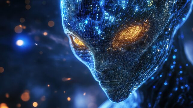 intelligent extraterrestrial, alien being or artificial intelligence. Generative AI illustration