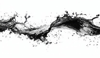 Fototapeta premium Dynamic splash of black water frozen in motion against a white background, showcasing fluidity and energy. Isolate on white background, Copy space, commercial use