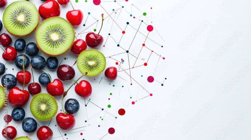 Poster kiwi and cherry patterns forming a modern finance dashboard