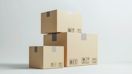 3D Cardboard box package transport order icon .3D Minimal stack parcel box icon on isolated white background. Logistics shipment and Online delivery service Concept. 3d render.