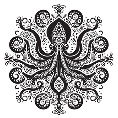 Black Color Octopus Silhouette Vector Illustration, Solid White Background