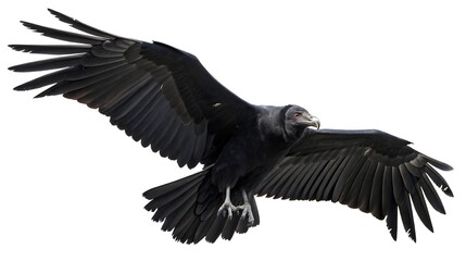 Naklejka premium Black Vulture in Flight Isolated on White Background