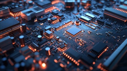 Obraz premium Close-up of semiconductor manufacturing with precision machinery and microchips, symbolizing advanced technology and electronics production.