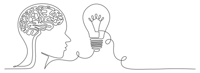 Continuous one line drawing of human brain. Hand drawn minimalism style. brain line art vector illustration