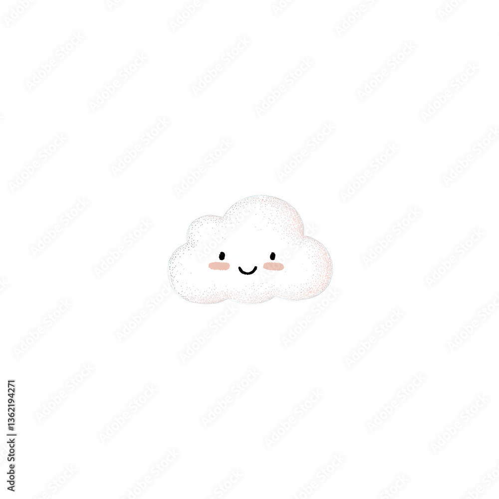 Poster a cute, smiling cloud isolated on a white background, perfect for adding a cheerful element to desig