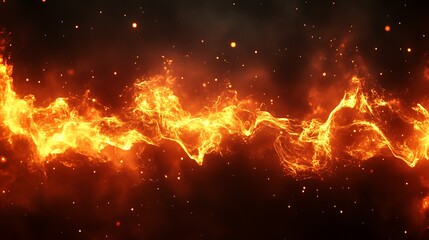 Fiery stream of flames on dark background.