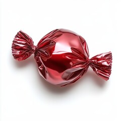 A shiny metallic red wrapping for a strawberry cream candy, isolated on white