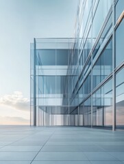 Fototapeta premium Office glass building, 3D rendering of modern architecture