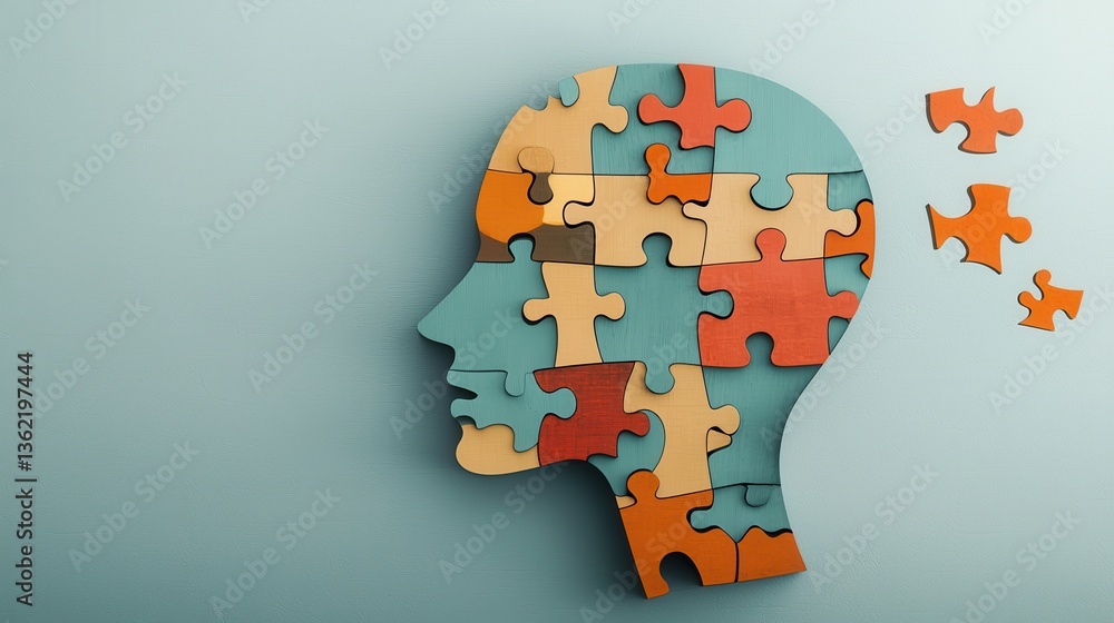 Poster puzzle shaped mind representing the of cognitive processes problem solving strategies and gaining de
