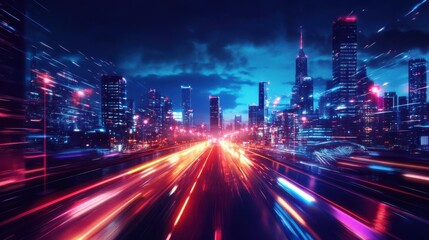 Obraz premium An urban road illuminated with glow lights paving the way to the year 2025, capturing the essence of futuristic growth, speed, and the ever-evolving urban landscape. illustration