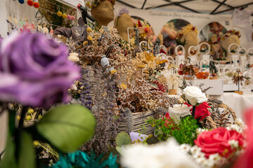 Dried and Fresh Flower Display at an Artisan Market