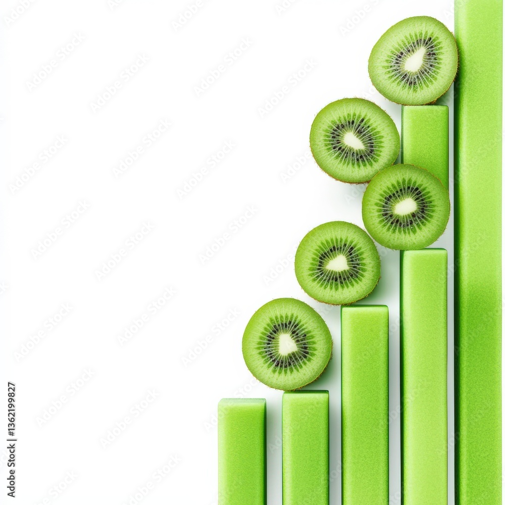 Poster kiwi pattern morphing into bar graphs for performance metrics