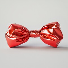 A spicy cinnamon candy wrapped in metallic red foil, isolated on a white surface