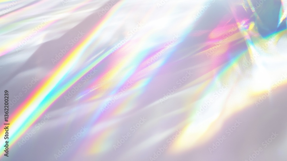 Aufkleber dreamy holographic rainbow light refraction texture overlay with abstract soft bokeh effect on a whi