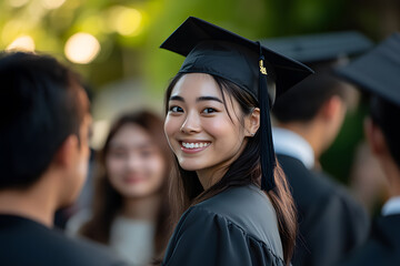 Fototapeta premium Portrait, student and happy at graduation with certificate in university for success and achievement. Face, scroll and college graduate holding degree for education milestone, award and diploma 