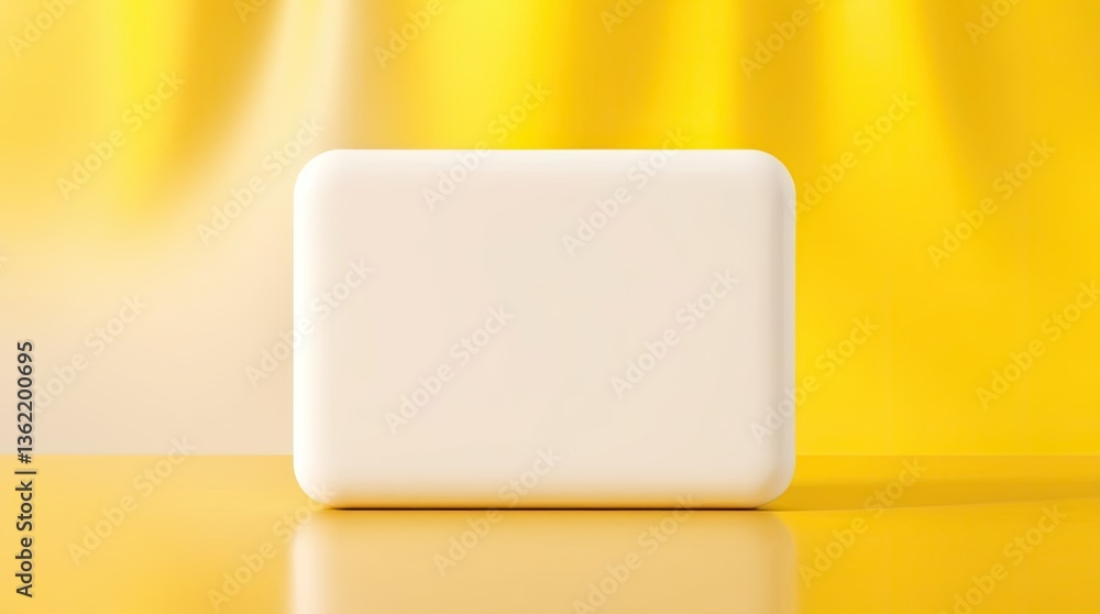 Poster white rectangular object with rounded edges on yellow surface