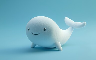 Naklejka premium Fluffy plush whale toy on a gentle pastel blue background