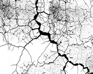 Concrete wall texture with cracked surface. Old concrete wall with cracked flaking paint, closeup of cracks and fissures of peeling paint on a transparent background