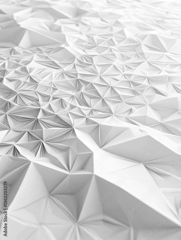 Poster abstract 3d render of a white low poly background featuring intricate geometric facets and a clean l