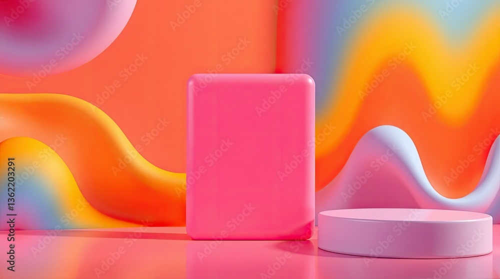 Poster abstract presentation podiums with vibrant gradient backdrop for product display