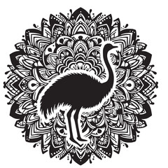 Black Color Ostrich Silhouette Vector Illustration, Solid White Background