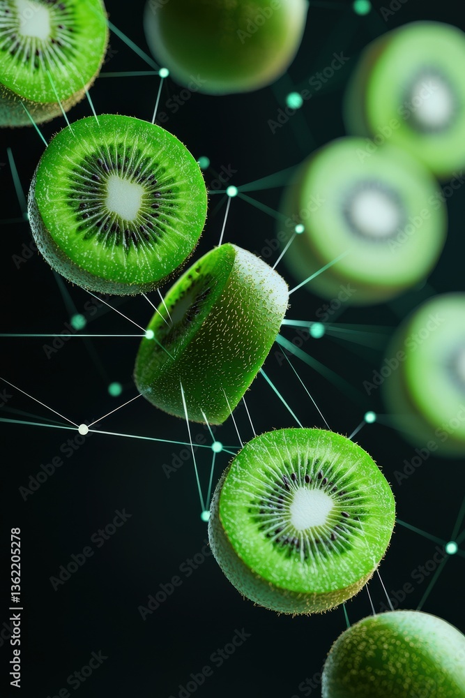Poster kiwi pattern transforming into artificial intelligence neural networks