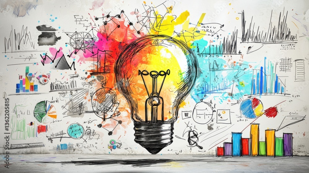 Poster conceptual depicting the creative ideation and problem solving process showcasing a vibrant mix of s