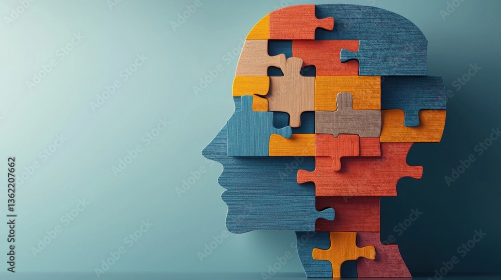 Poster symbolic portrait depicting the cognitive processes and abstract thinking of the human mind represen