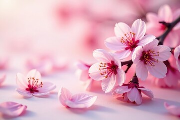 Delicate pink cherry blossoms, scattered petals on soft background, pink, blossom pattern