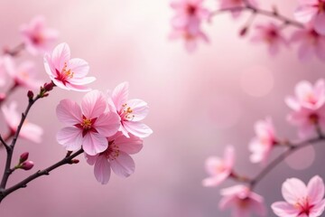 Delicate pink sakura blossoms in full bloom, soft pastel background, cherry, bloom, petal