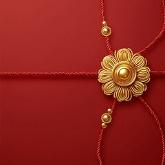 Fototapeta premium Elegant Gold Rakhi Design on Red Background Festive Indian Bracelet