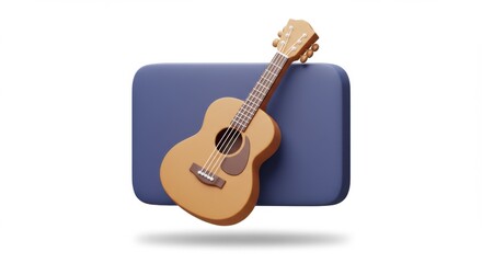 Fototapeta premium Acoustic Guitar Leaning on Blue Surface Digital Art Isolated on White