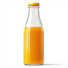 Glass bottle with orange juice isolated on white background