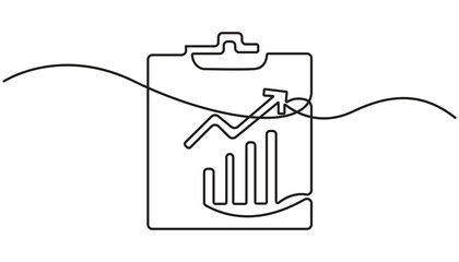 Continuous one line drawing of clipboard with statistics graph. One line drawing illustration of graph on clipboard. World statistics day concept line art